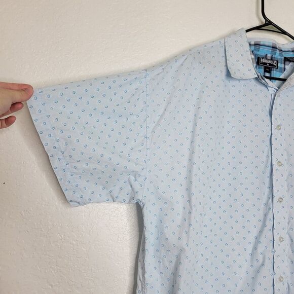 Panhandle Light Blue Paisley Dot Print Short Sleeve Western Button Front Shirt - Picture 5 of 9